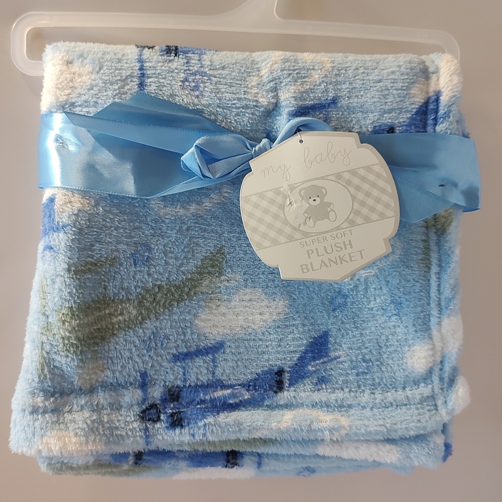 My Baby 30x30" Super Soft Plush Blanket Blue Airplanes Boy NWT